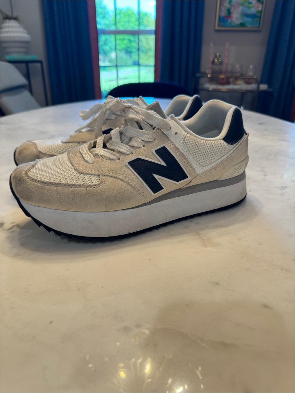 New Balance Women's 574 cream & black Platform Sneaker - Elevated Retro Style